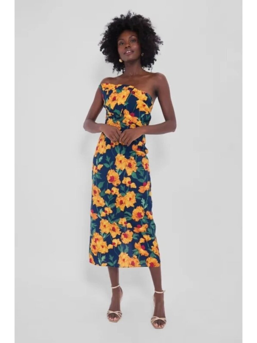 Hyacinth House Floral Ruffle Margot Maxi Dress in Navy & Marigold New Womens